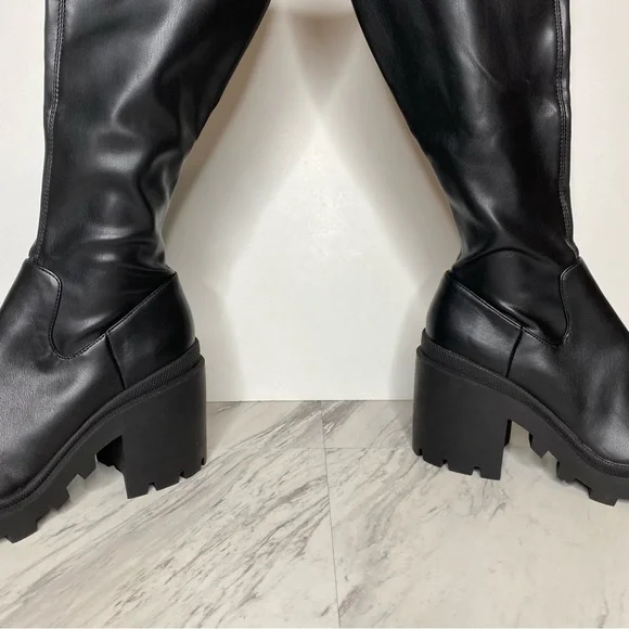 Steve Madden Derby Black Chunky Lug Sole Tall Boot 11M